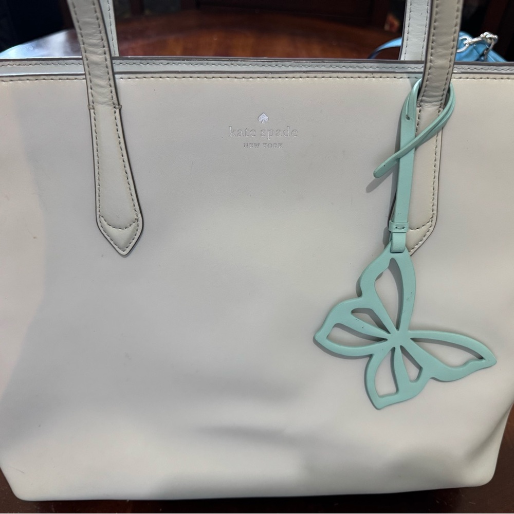 Kate Spade Cream Tote with Blue Charm